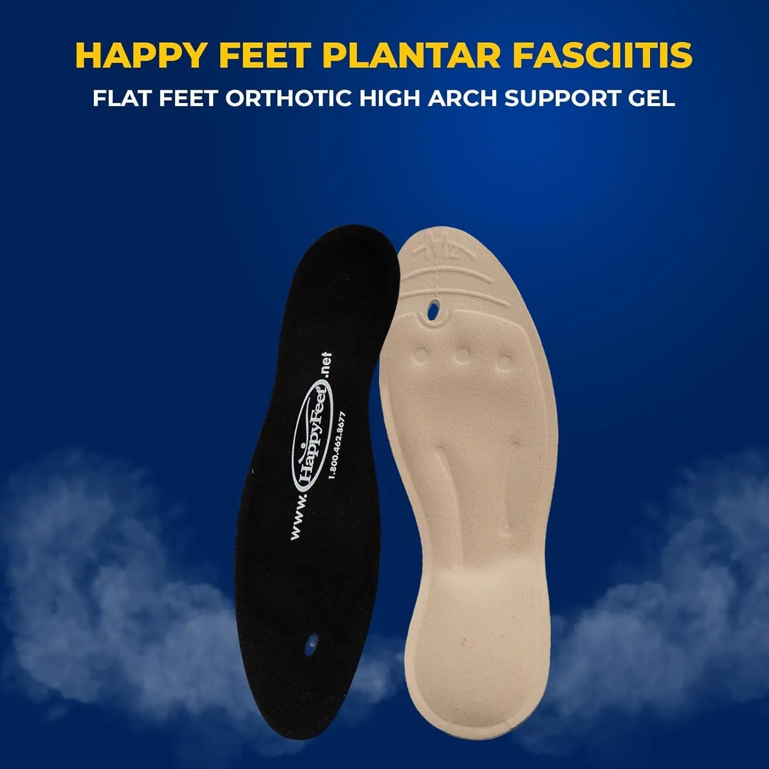Happy Feet Plantar Fasciitis Flat Feet Orthotic Support Gel Insert Shoe Insoles for Men and Women