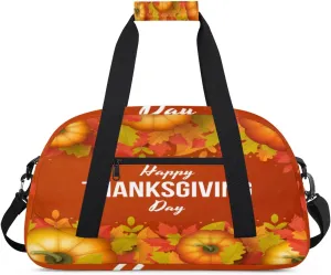 Happy Thanksgiving Gym Duffel Bag for Men Women Maple Leaf Sports Tote Bag with Adjustable Shoulder Strap for Dance Gymnastics Traveling Outdoor Camping Overnight Stay
