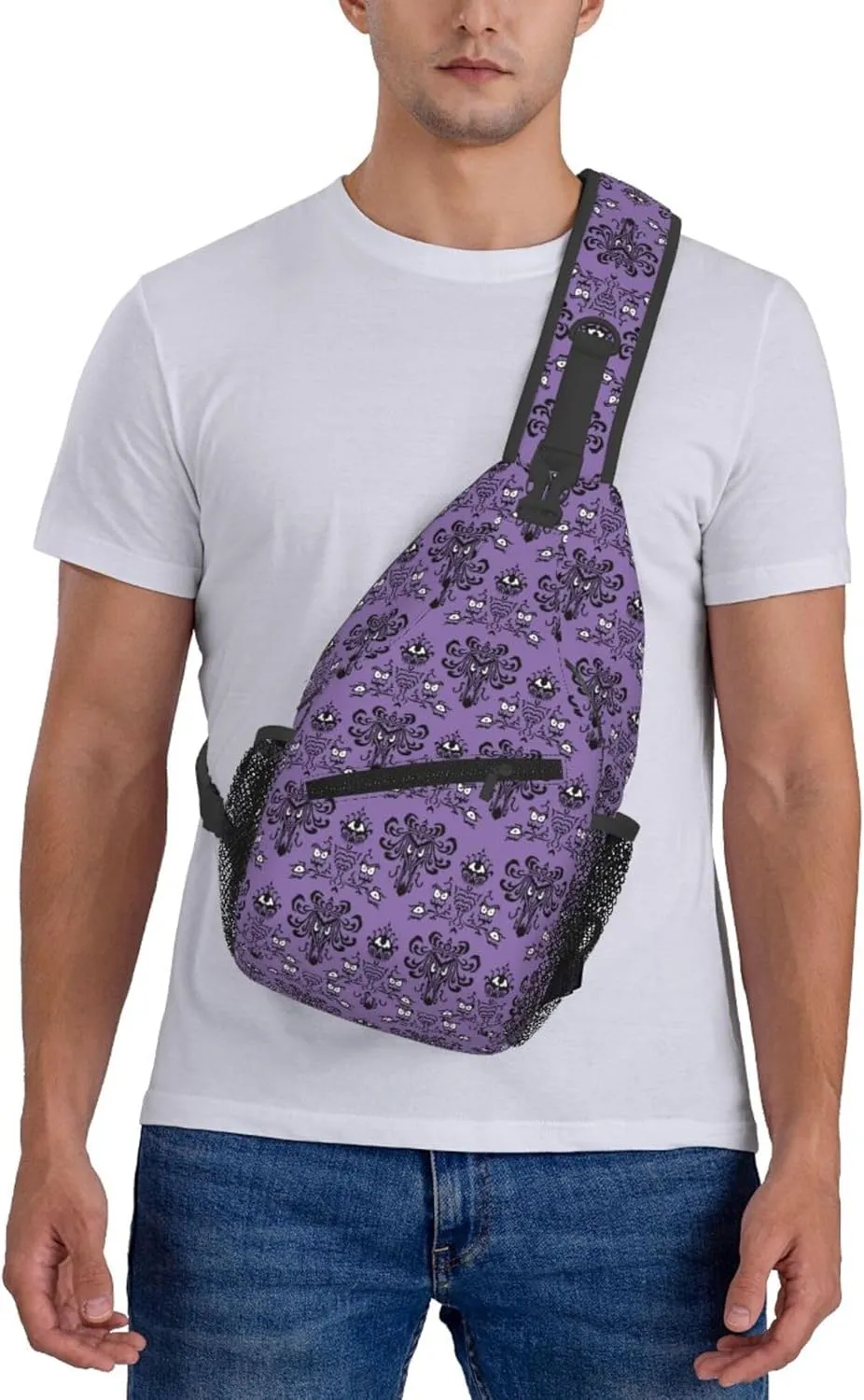 Haunted the Mansion Small Crossbody Backpack Sling Bag for Men Women Mini One Shoulder Chest Bags Gym Sport Travel Hiking Daypack