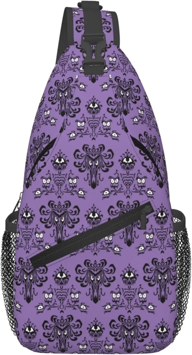 Haunted the Mansion Small Crossbody Backpack Sling Bag for Men Women Mini One Shoulder Chest Bags Gym Sport Travel Hiking Daypack