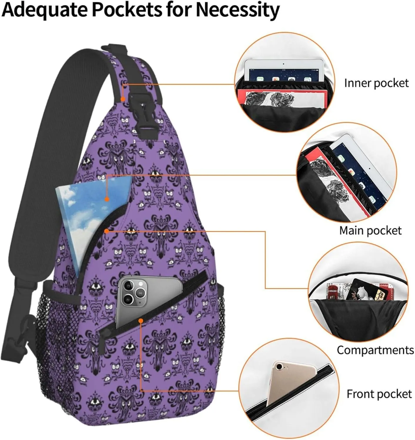 Haunted the Mansion Small Crossbody Backpack Sling Bag for Men Women Mini One Shoulder Chest Bags Gym Sport Travel Hiking Daypack