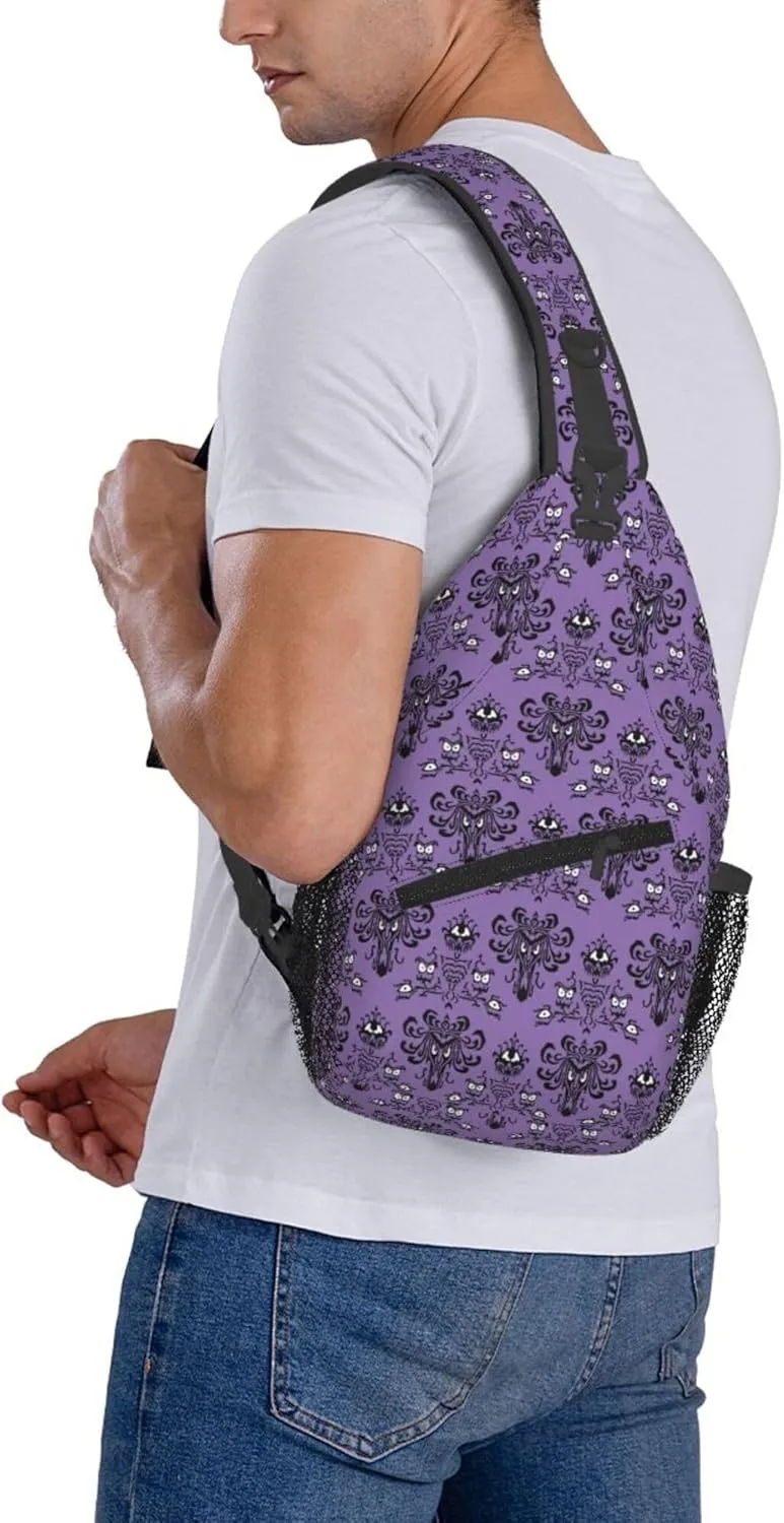 Haunted the Mansion Small Crossbody Backpack Sling Bag for Men Women Mini One Shoulder Chest Bags Gym Sport Travel Hiking Daypack