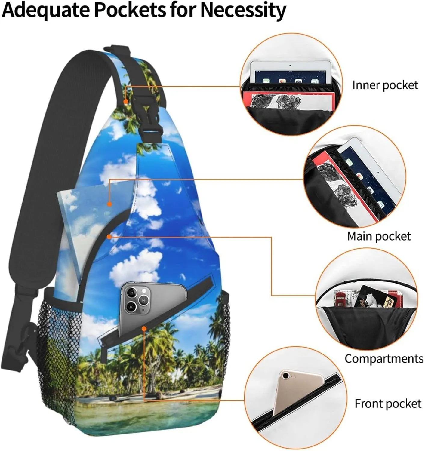 Hawaii Tropical Palm Tree Sling Bag Women Men Backpack Crossbody Bag Travel Hiking Casual Daypack