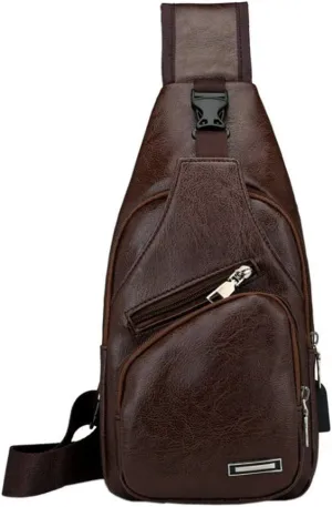 Hebetag Leather Sling Bag Crossbody Backpack for Men Women Travel Outdoor Camping