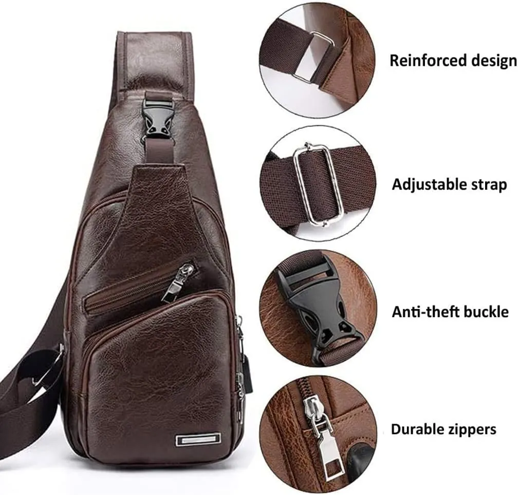 Hebetag Leather Sling Bag Crossbody Backpack for Men Women Travel Outdoor Camping
