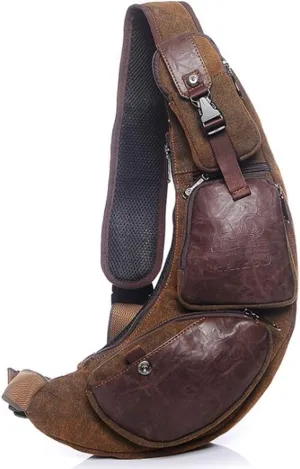 Hebetag Leather Sling Bag Crossbody Backpack for Men Women Travel Outdoor Camping