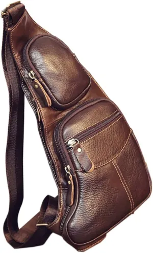Hebetag Leather Sling Bag Crossbody Backpack for Men Women Travel Outdoor Sports