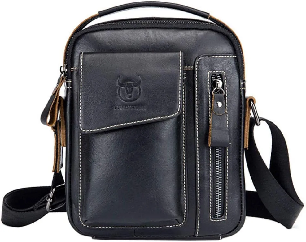 Hebetag Small Leather Shoulder Bag Crossbody Pack for Men Outdoor Travel Business