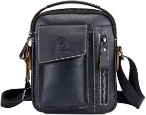 Hebetag Small Leather Shoulder Bag Crossbody Pack for Men Outdoor Travel Business