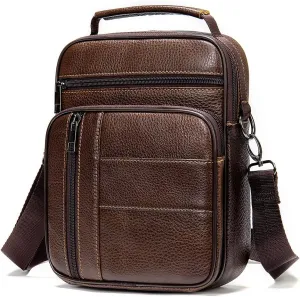 Hebetag Small Leather Sling Shoulder Bag Messenger Pack for Men Women Outdoor Travel Business