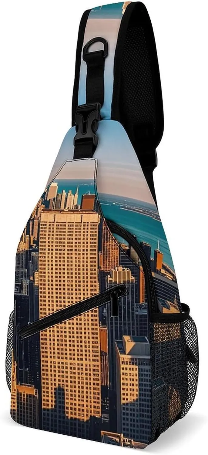 High Rise Buildings Skyscrapers Sling Bag for Men Women Crossbody Shoulder Backpack Chest Bag Travel Hiking Daypack