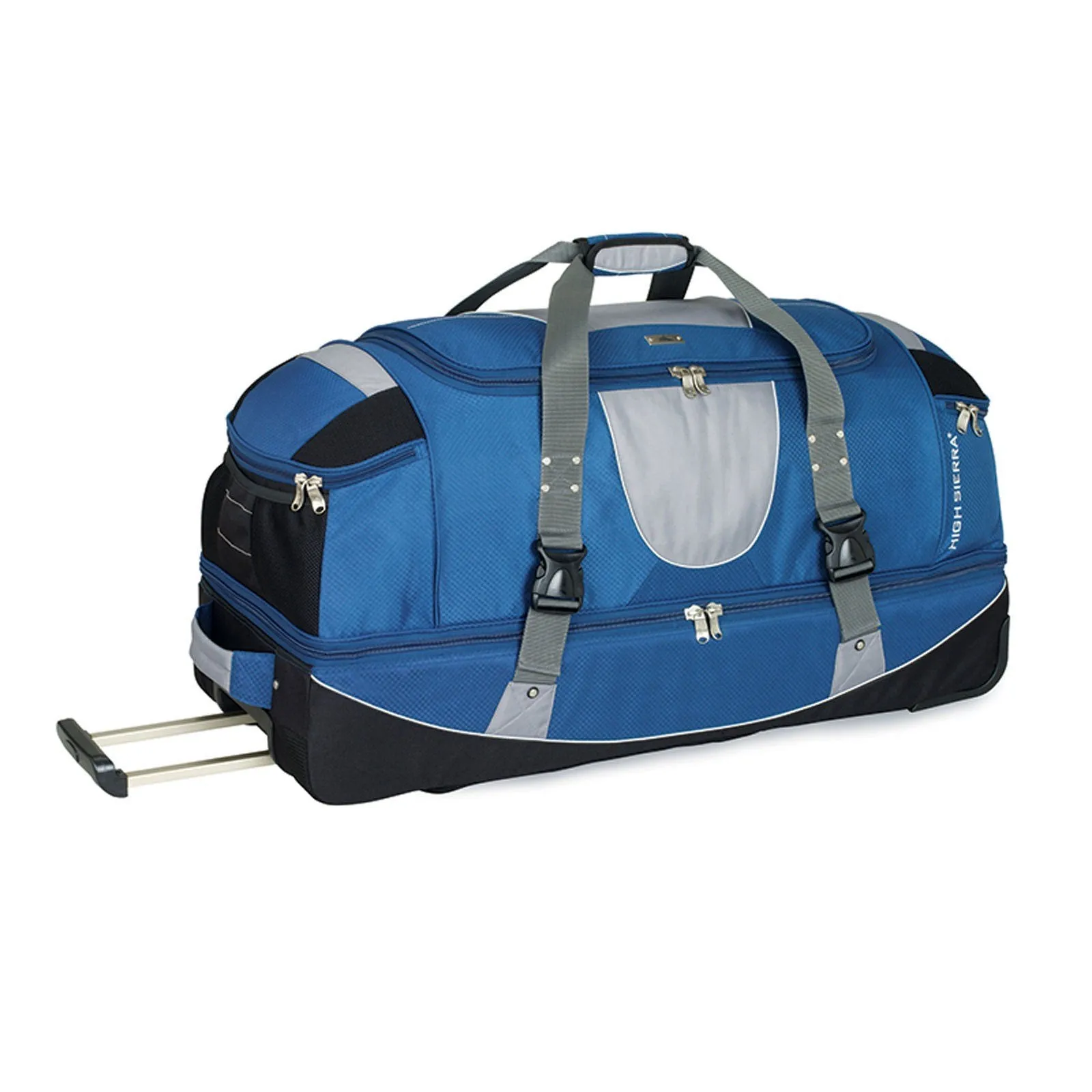 High Sierra 36" Drop Bottom Wheeled Duffel w/Backpack Straps (Blue Yonder/Tungsten/Black)