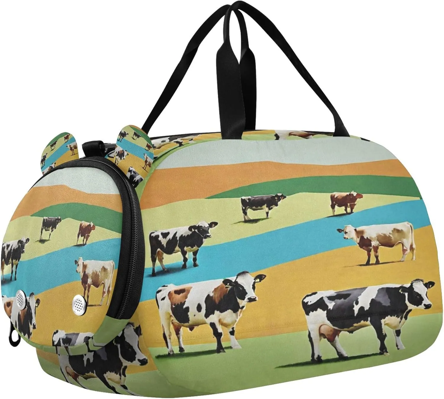 Highland Cow Kids Overnight Sports Duffel Bags with Shoe Compartment & Wet Pocket Travel Sport Gym Bag for Girls Boys