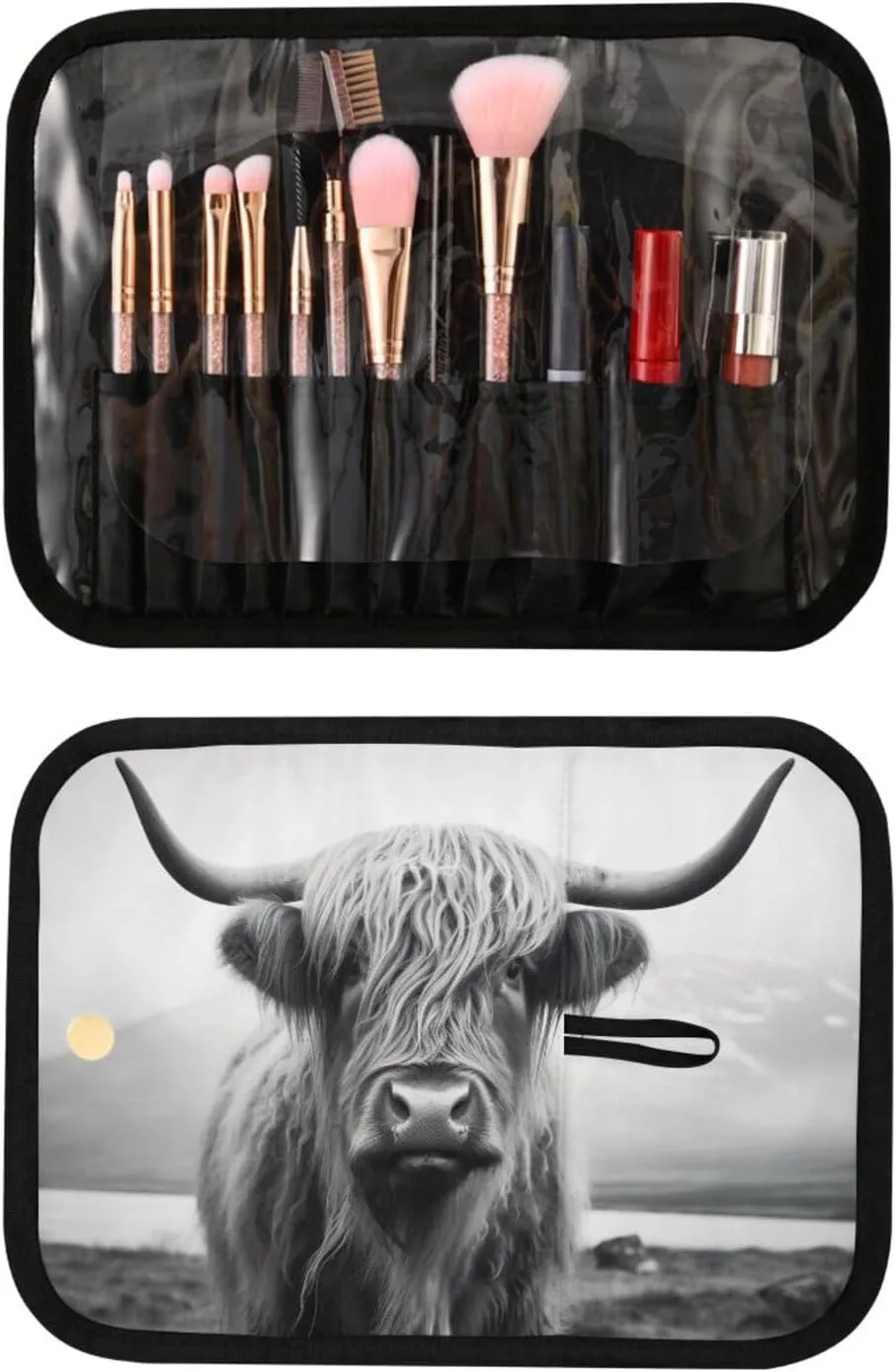 Highland Cow Travel Toiletry Bag Cosmetic Make up Brush Cases Hanging Water-resistant Accessories Organizer for Women 3PCS