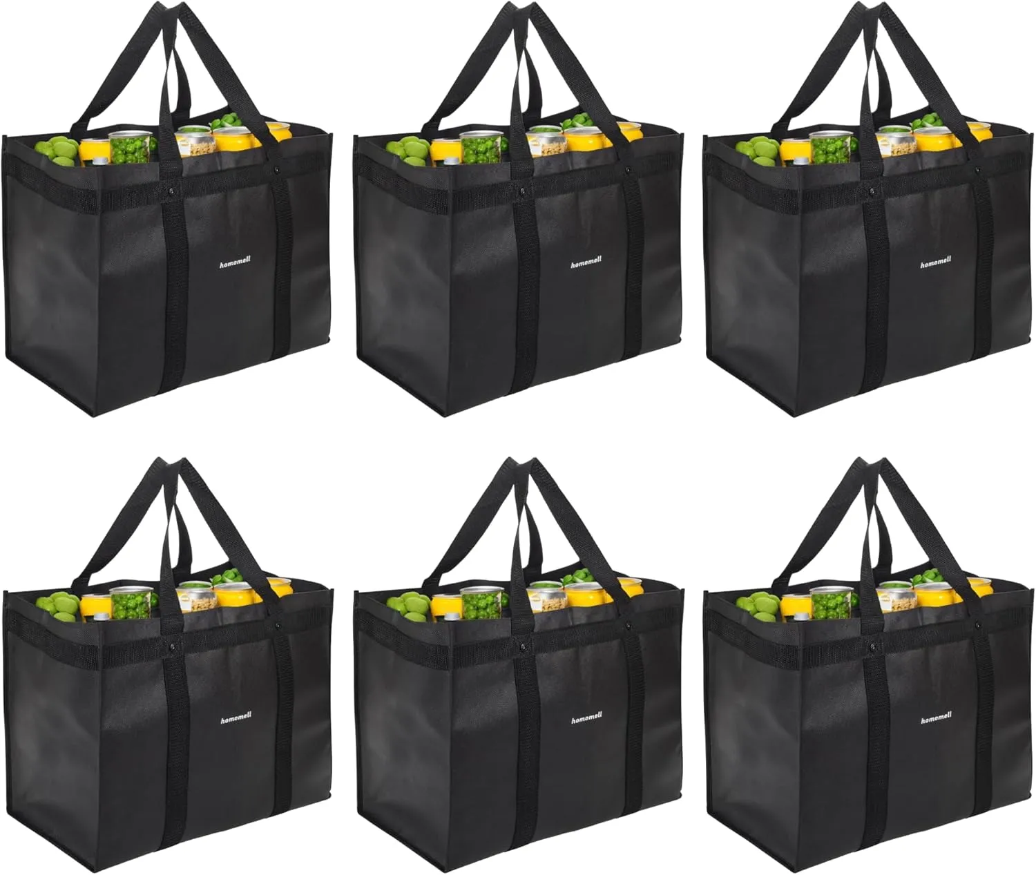 Homemell Heavy Duty Reusable Grocery Bags, Large Collapsible Tote Bag Holds 100 LBS, Extra-Strength Premium Material (Black, 4-Pack)