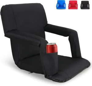 HomGarden Portable Reclining Stadium Seat for Bleachers, Stadium Chair with Padded Back Support Armrests and Cushion Wide for Sport Events, 6 Recline Positions