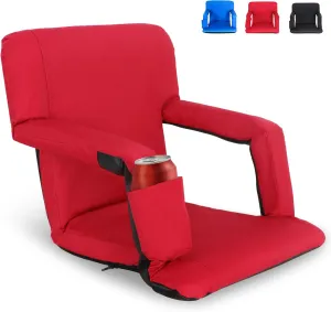 HomGarden Portable Reclining Stadium Seat for Bleachers, Stadium Chair with Padded Back Support Armrests and Cushion Wide for Sport Events, 6 Recline Positions