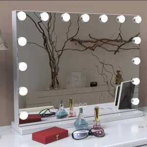 HOMPEN Makeup Vanity Mirror with Lights, Hollywood Lighted Mirror with Dimmable LED Bulb and 3 Color Modes, Dimmable Tabletop Cosmetic Mirror with 15 LED Bulbs
