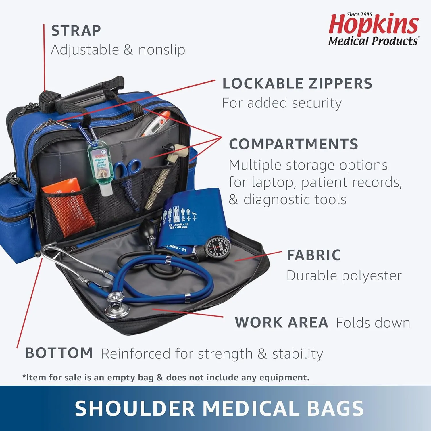 Hopkins Medical Products EZ View Medical Bag, Lightweight and Durable, Ample Storage, Sturdy Construction, Easy Access Compartments, Ultimate Organization, Comfortable Carry
