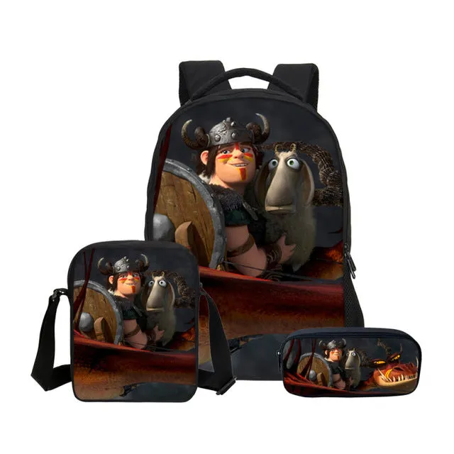 How To Train Your Dragon 3D Printing Backpacks Pencil Bag 3Pcs/Set Portfolio Kids Travel Bags