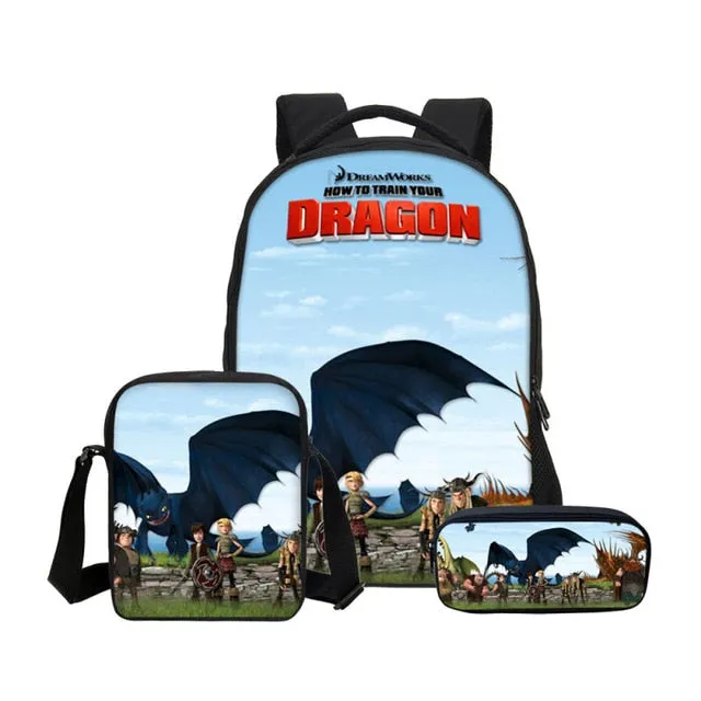 How To Train Your Dragon 3D Printing Backpacks Pencil Bag 3Pcs/Set Portfolio Kids Travel Bags