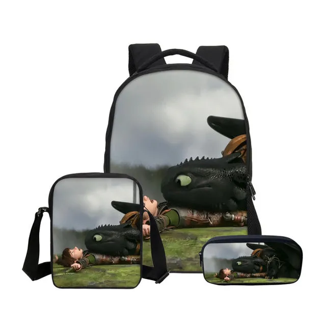 How To Train Your Dragon 3D Printing Backpacks Pencil Bag 3Pcs/Set Portfolio Kids Travel Bags