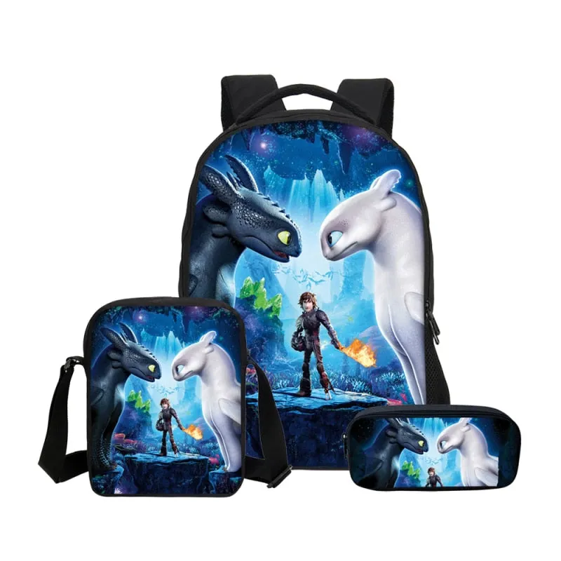 How To Train Your Dragon 3D Printing Backpacks Pencil Bag 3Pcs/Set Portfolio Kids Travel Bags