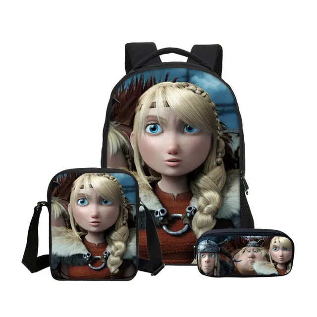 How To Train Your Dragon 3D Printing Backpacks Pencil Bag 3Pcs/Set Portfolio Kids Travel Bags