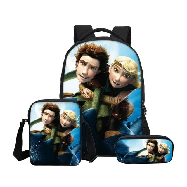 How To Train Your Dragon 3D Printing Backpacks Pencil Bag 3Pcs/Set Portfolio Kids Travel Bags