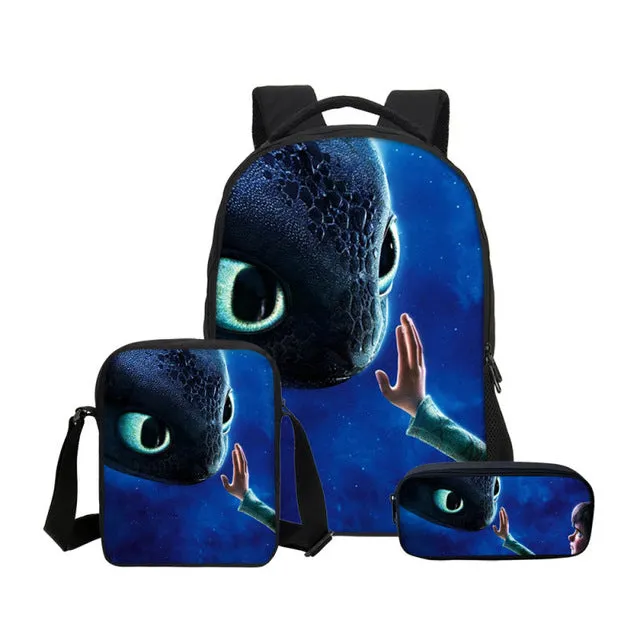 How To Train Your Dragon 3D Printing Backpacks Pencil Bag 3Pcs/Set Portfolio Kids Travel Bags