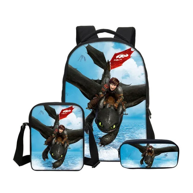 How To Train Your Dragon 3D Printing Backpacks Pencil Bag 3Pcs/Set Portfolio Kids Travel Bags