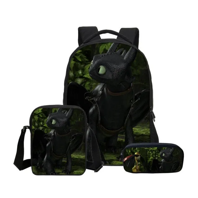 How To Train Your Dragon 3D Printing Backpacks Pencil Bag 3Pcs/Set Portfolio Kids Travel Bags