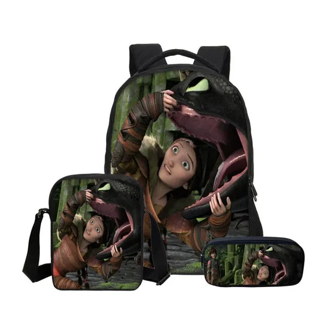 How To Train Your Dragon 3D Printing Backpacks Pencil Bag 3Pcs/Set Portfolio Kids Travel Bags