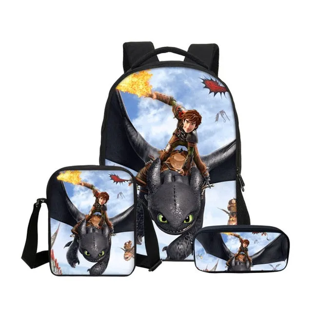 How To Train Your Dragon 3D Printing Backpacks Pencil Bag 3Pcs/Set Portfolio Kids Travel Bags