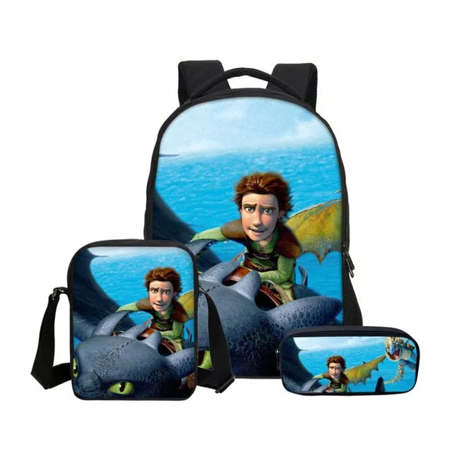 How To Train Your Dragon 3D Printing Backpacks Pencil Bag 3Pcs/Set Portfolio Kids Travel Bags