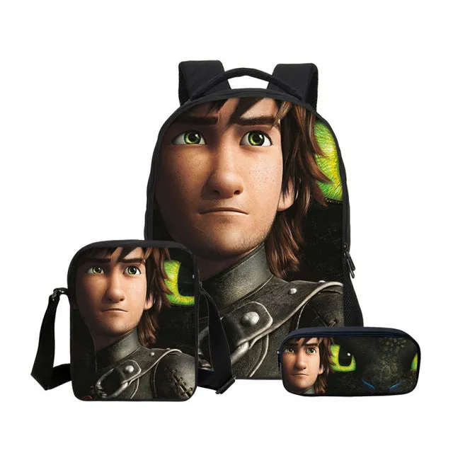 How To Train Your Dragon 3D Printing Backpacks Pencil Bag 3Pcs/Set Portfolio Kids Travel Bags