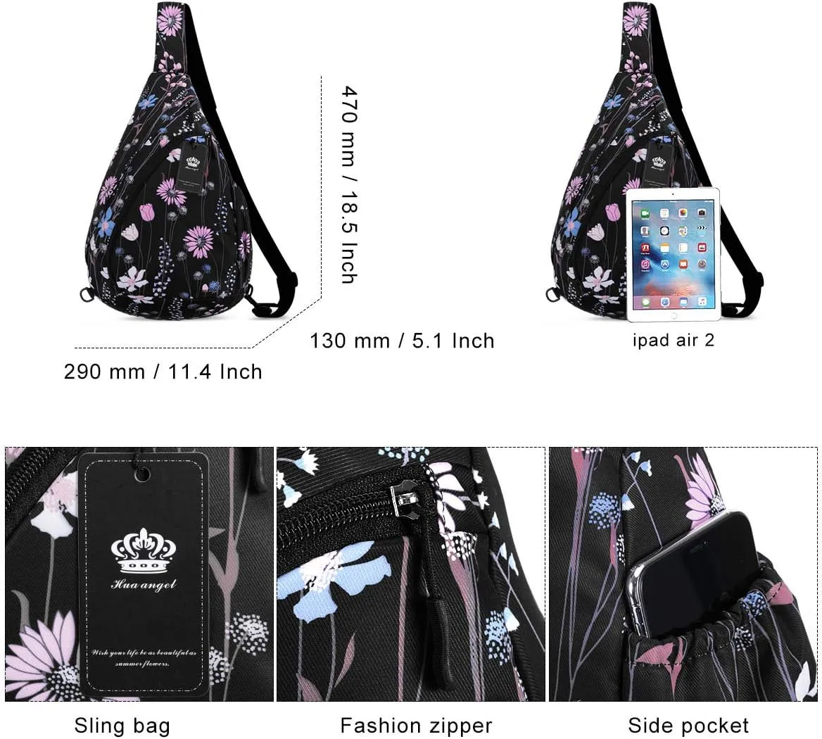 HUA ANGEL Crossbody Sling Bag for Men & Women Lightweight Waterproof Chest Shoulder Bag for Travel Hiking & Everyday Use