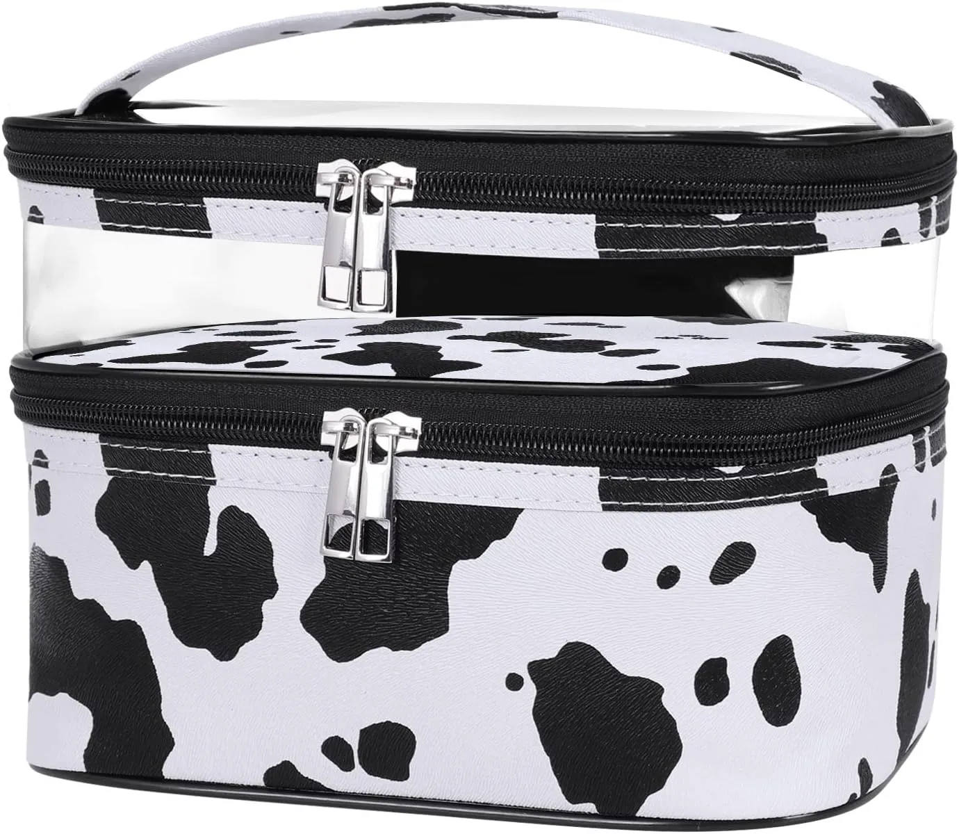 HUA ANGEL Double-layer Cosmetic Bag Travel Makeup Bag for Women Leather Cosmetic Case Portable Travel-Size Toiletry Organizer