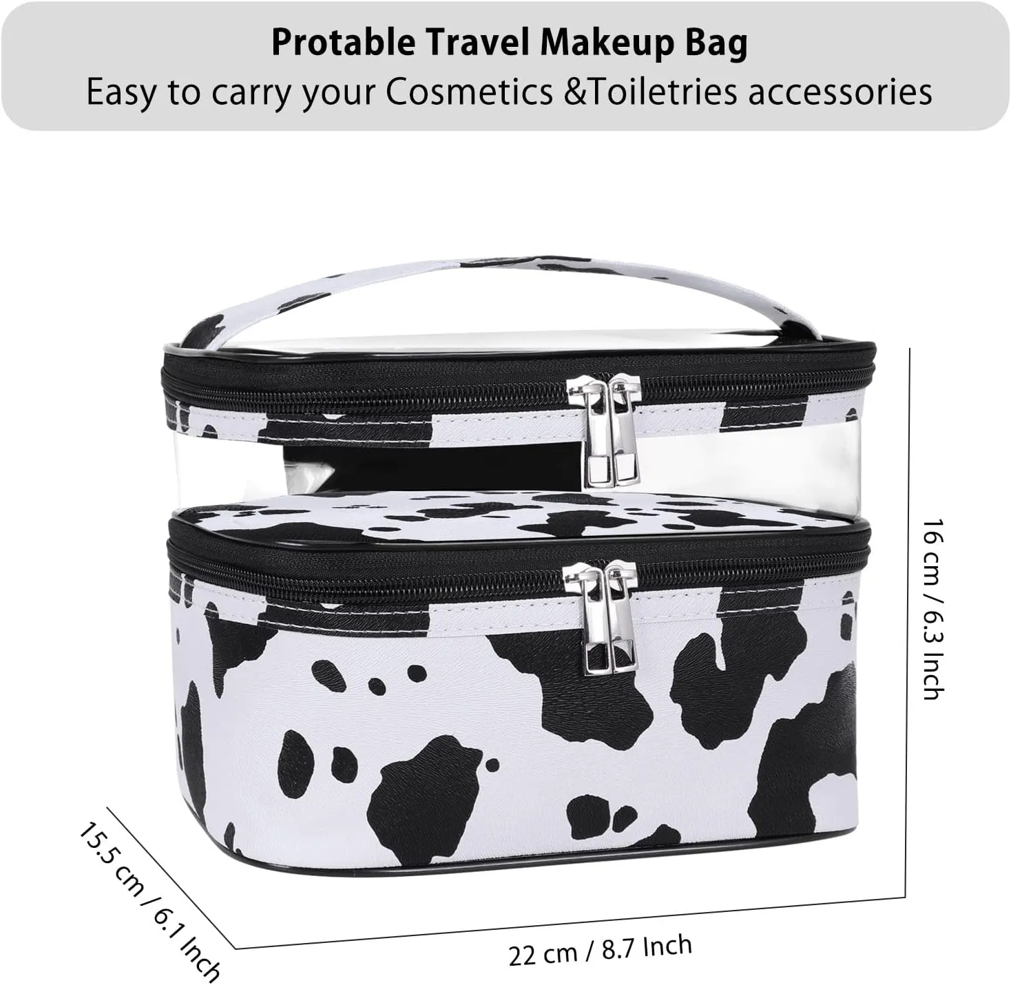 HUA ANGEL Double-layer Cosmetic Bag Travel Makeup Bag for Women Leather Cosmetic Case Portable Travel-Size Toiletry Organizer
