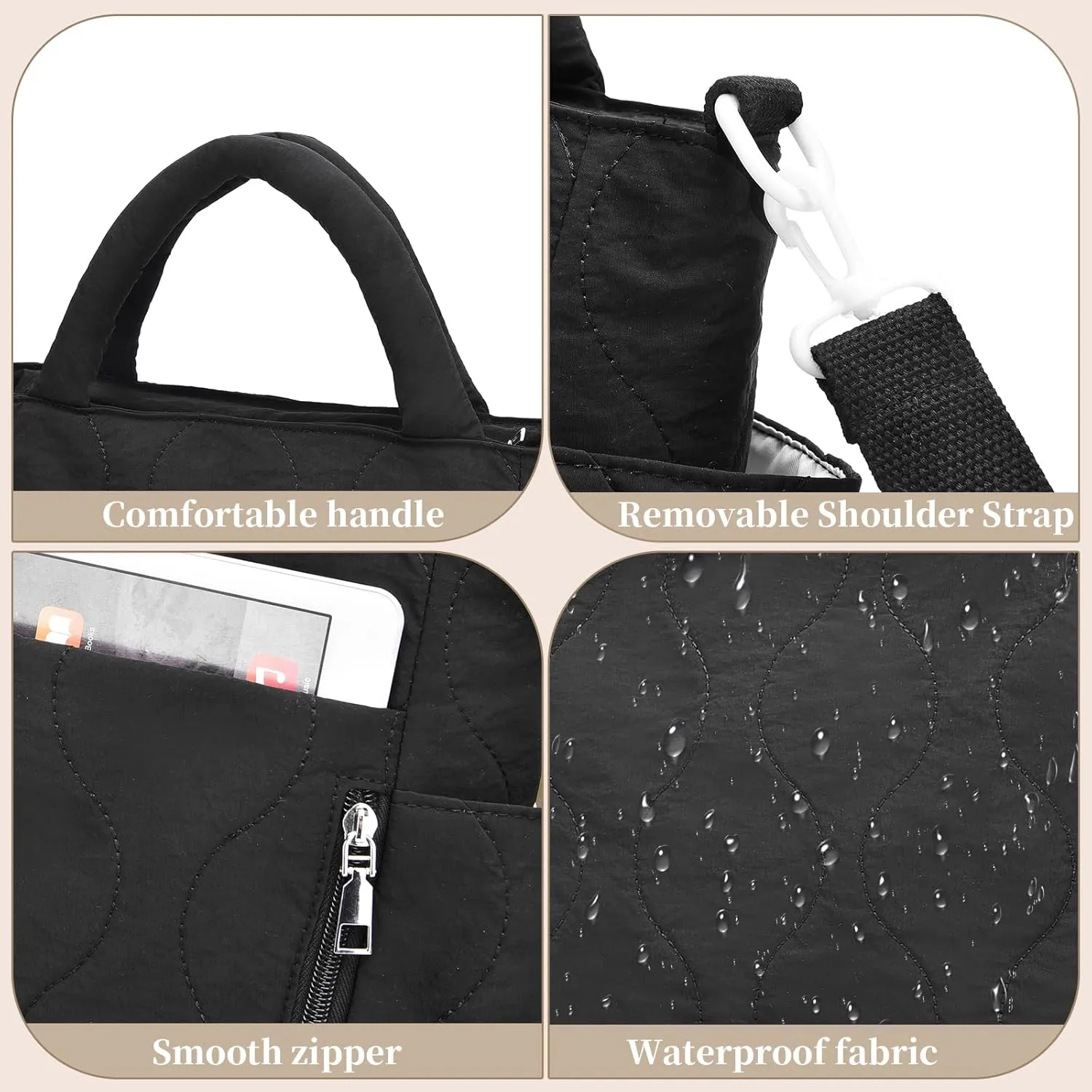 I IHAYNER Puffer Tote Bag for Women Lightweight Top Handle Handbag Large Shoulder Bag with Zipper for Travel Work