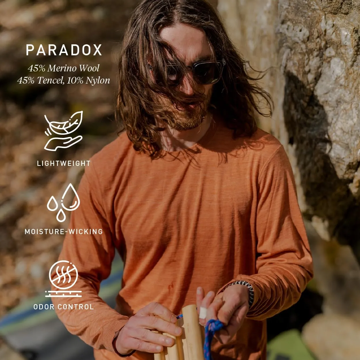 IBEX Merino Wool Paradox Long Sleeve Tee for Men | Lightweight & Breathable Solid Crew Neck Men's T-Shirt