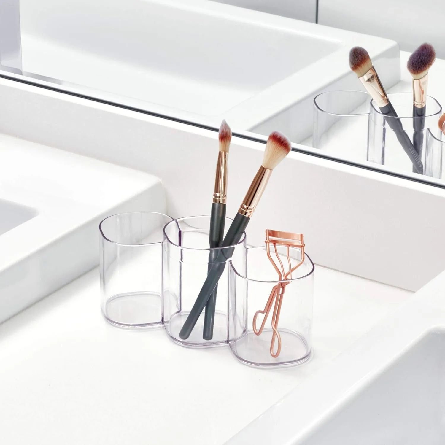 iDesign 30720M2 Clarity Plastic Divided Vanity, Multi-Level Bathroom Accessory Organization, Trio Cup - Set of 2, 2 Count