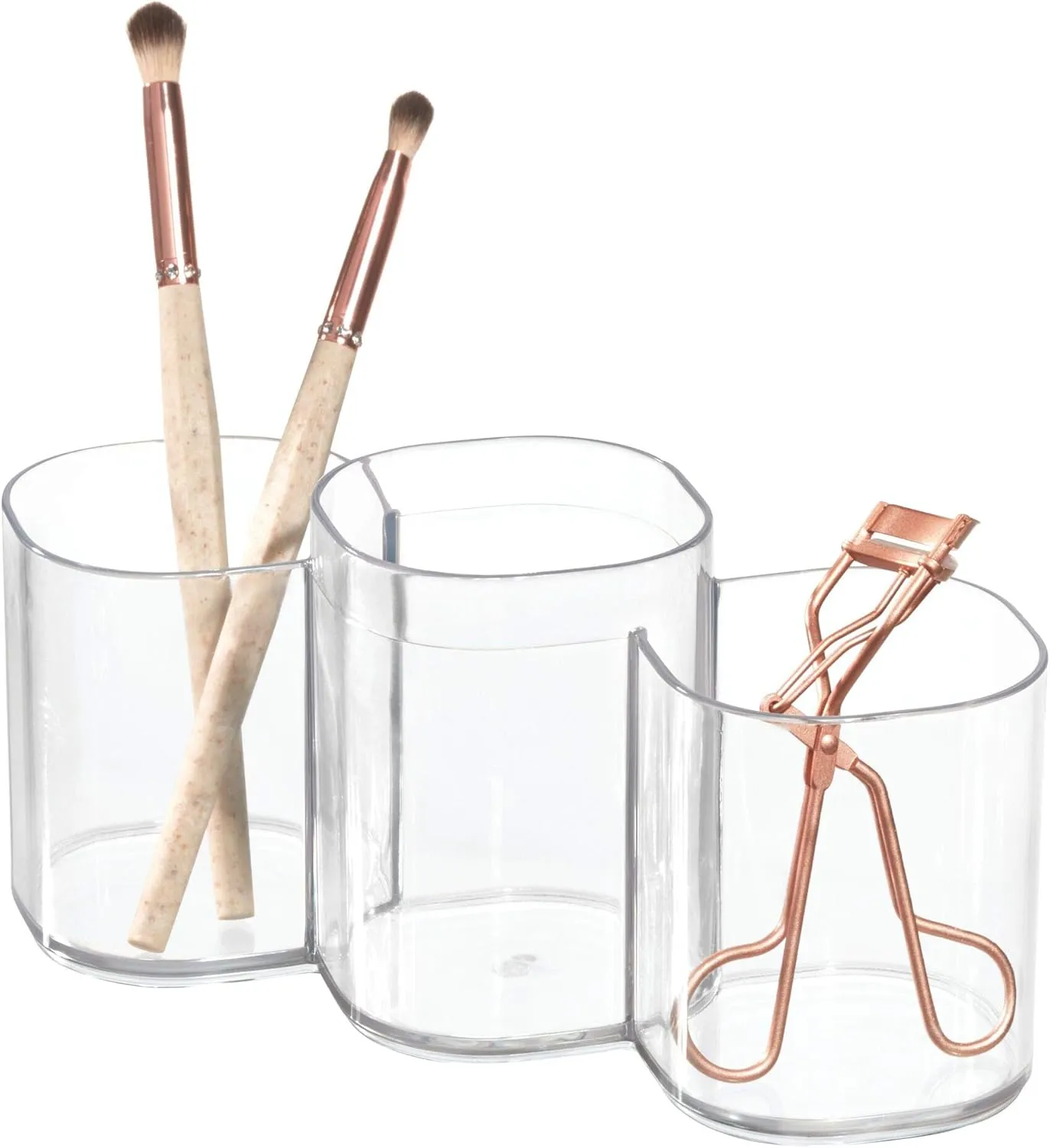 iDesign 30720M2 Clarity Plastic Divided Vanity, Multi-Level Bathroom Accessory Organization, Trio Cup - Set of 2, 2 Count