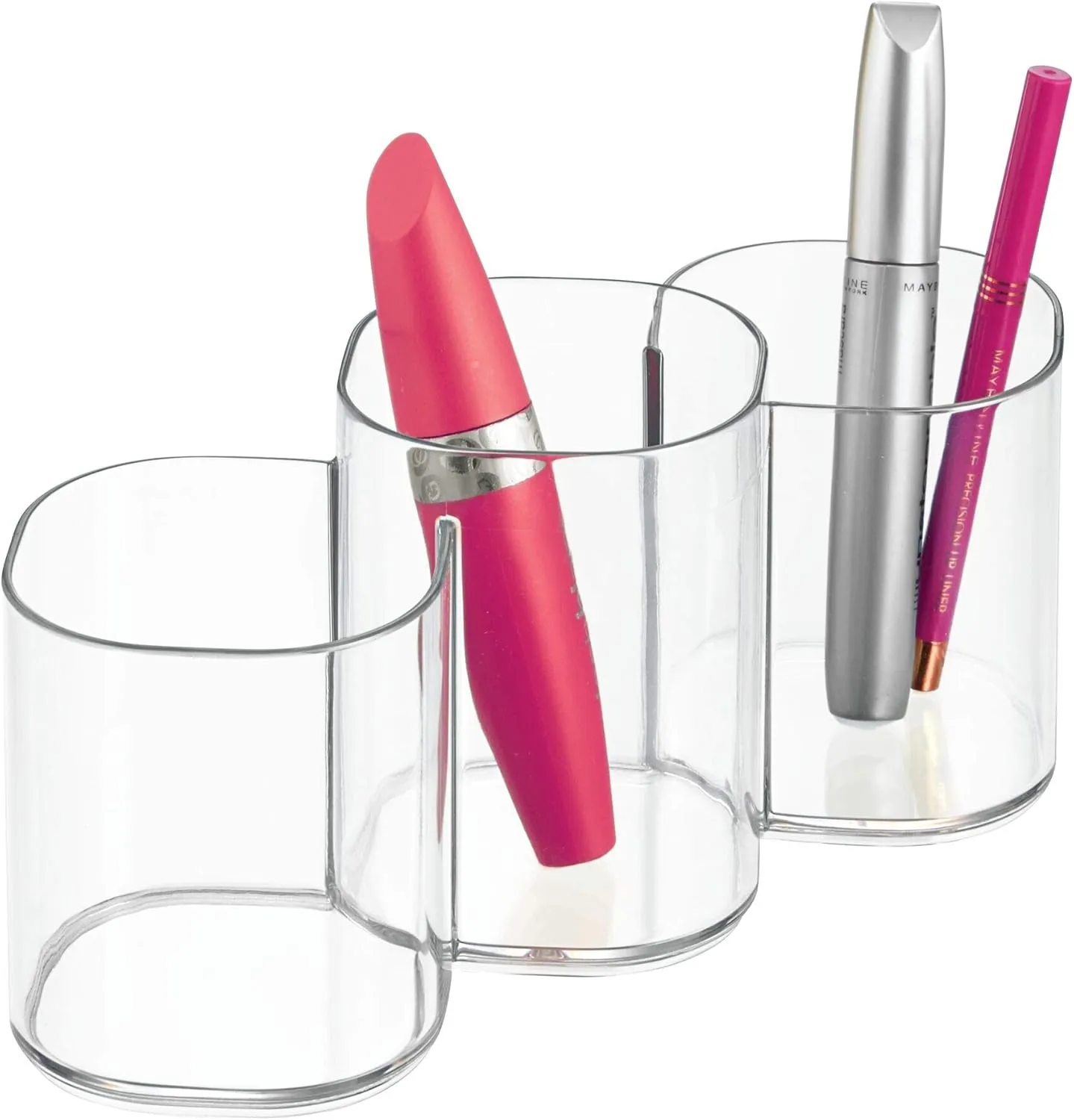 iDesign 30720M2 Clarity Plastic Divided Vanity, Multi-Level Bathroom Accessory Organization, Trio Cup - Set of 2, 2 Count