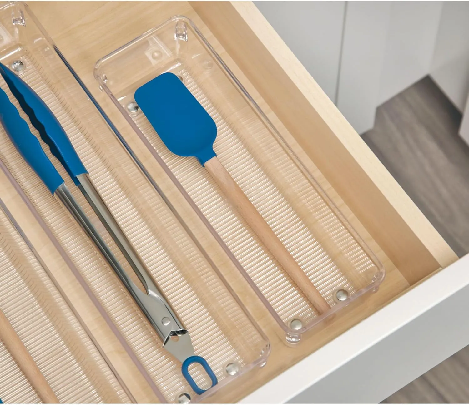 iDesign Linus Kitchen Drawer Organizer for Silverware, Spatulas, Cutlery, Gadgets, Office Supplies, Cosmetics, 4" x 16" x 3", Set of 2, Clear