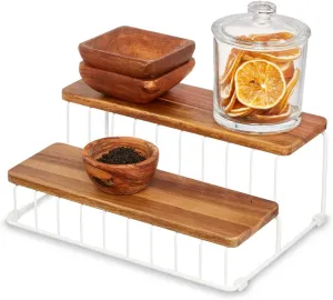 iDesign The Ría Safford Collection Acacia Wood and Wire Two Organizer, 12" x 8.5" x 5", 2 Tier Spice Rack
