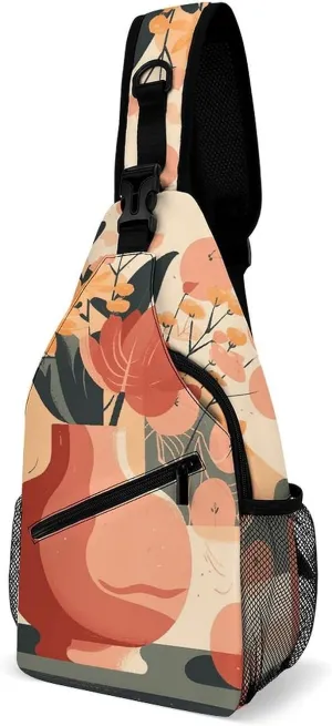 Illustration of Vase Sling Bag Crossbody Chest Bag Casual Shoulder Backpack Sport Travel Hiking Daypack for Women Men