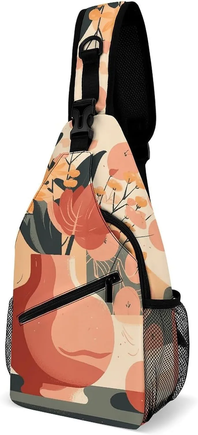 Illustration of Vase Sling Bag Crossbody Chest Bag Casual Shoulder Backpack Sport Travel Hiking Daypack for Women Men