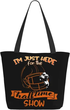 Im Just Here For The Halftime Show Football Tote Bag Lightweight Shopping Handbag Large Capacity Shoulder Bag