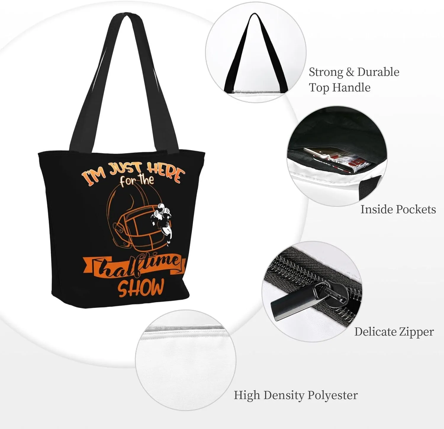 Im Just Here For The Halftime Show Football Tote Bag Lightweight Shopping Handbag Large Capacity Shoulder Bag